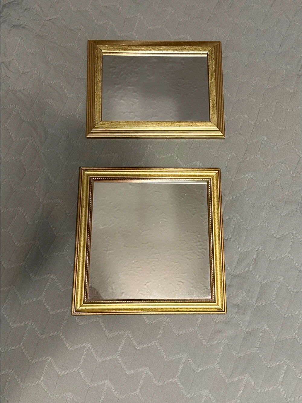 Set of 2 Vintage Gold Trimmed Rectangular/Square Wood Mirrors